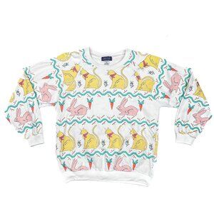 Allen Lolly '80s Vintage Cats, Rabbits, and Carrots Cross-Stitch Sweatshirt Sz S